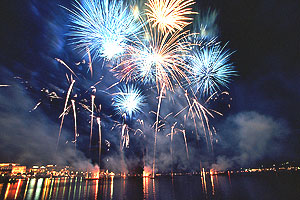Fireworks over lake Geneva