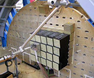 CMS crystals being mounted onto one section of the ECAL end-caps